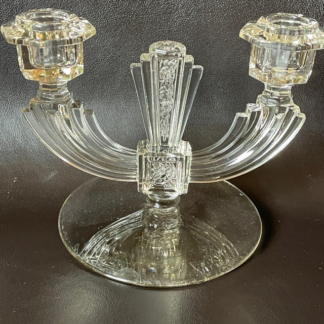 Vintage 30s Art Deco Pressed Glass Candelabra Candlestick - photo 4