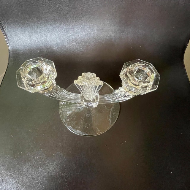 Vintage 30s Art Deco Pressed Glass Candelabra Candlestick - photo 5