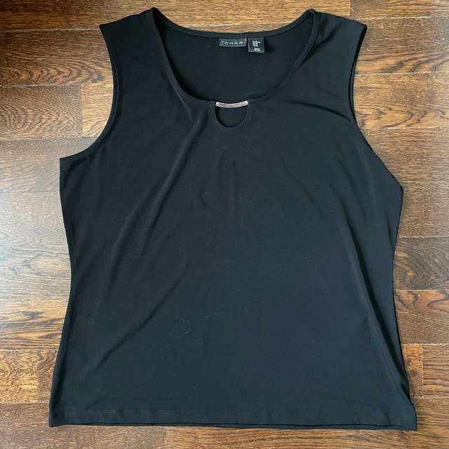Tahari Black Tank Top with Silver Detail - Size XL