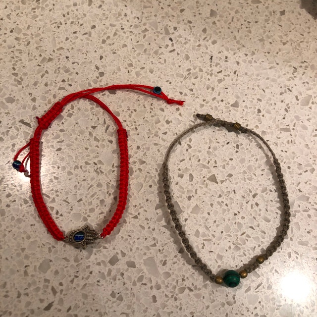 2 cool unisex cord bracelets -Evil Eye Hamsa and Malachite bead - photo 4