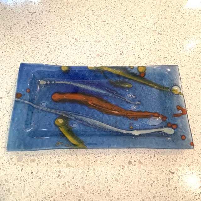 Gorgeous Blue Fused Glass Rectangle Tray/Platter/Dish