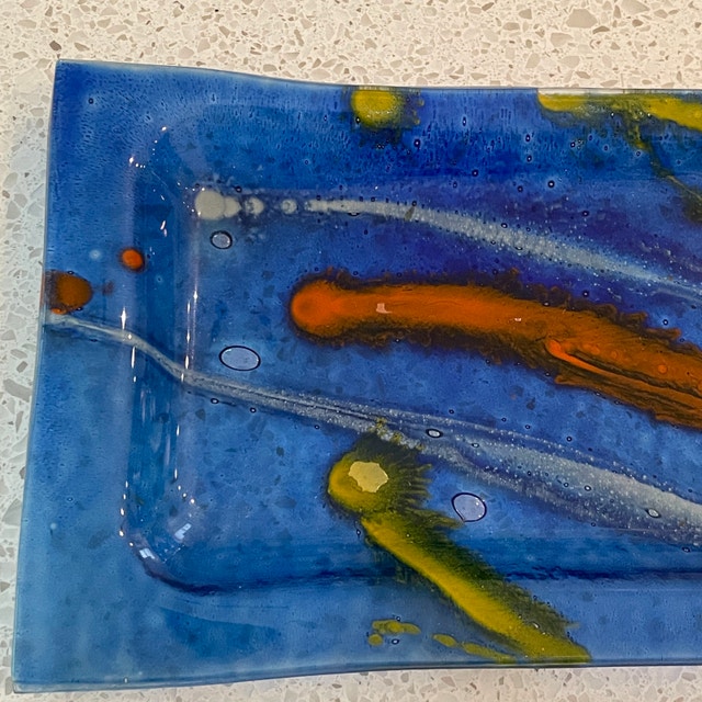 Gorgeous Blue Fused Glass Rectangle Tray/Platter/Dish - photo 2