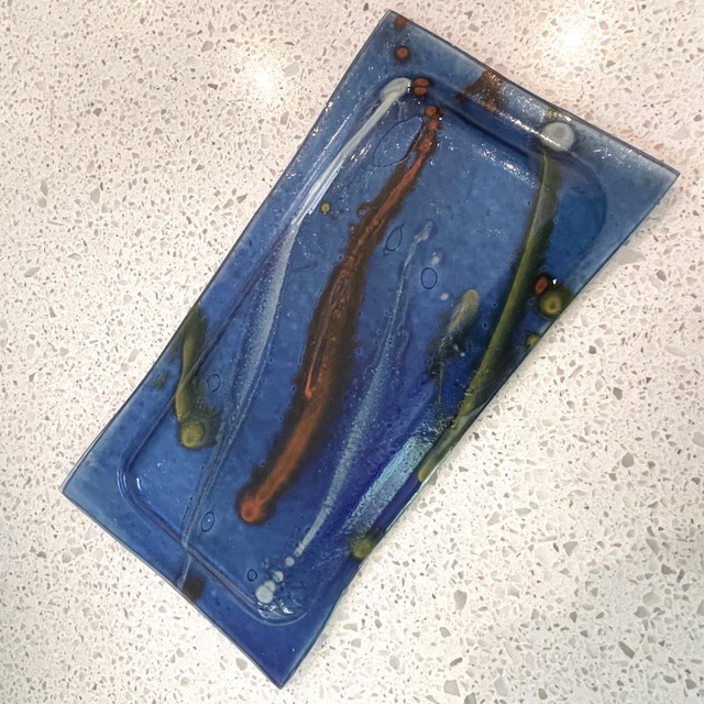 Gorgeous Blue Fused Glass Rectangle Tray/Platter/Dish - photo 3