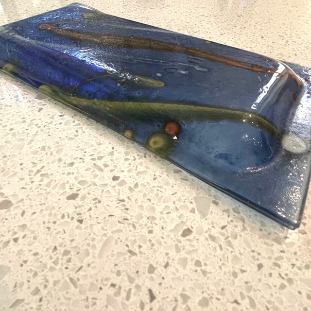 Gorgeous Blue Fused Glass Rectangle Tray/Platter/Dish - photo 4
