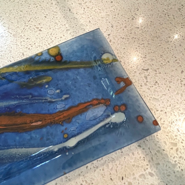 Gorgeous Blue Fused Glass Rectangle Tray/Platter/Dish - photo 5
