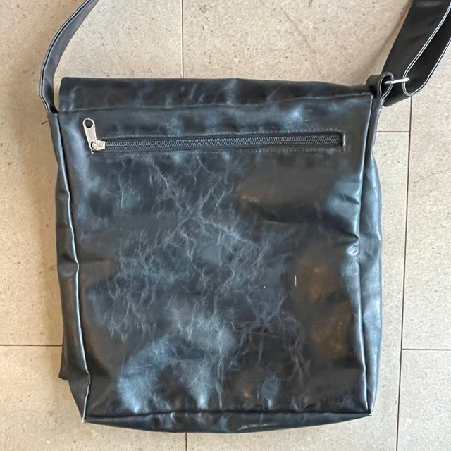 Black Faux Leather Satchel Messenger Bag with Red Bird - photo 2