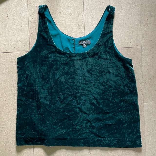 J.Crew Emerald Green Velvet Keyhole Back Tank Top - Sz. 8
