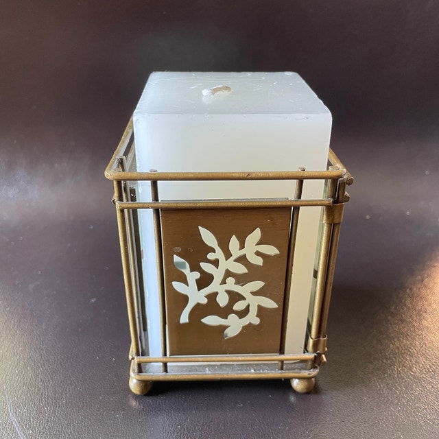 NEW Shadow Box Candle holder with tall square candle-Great Gift
