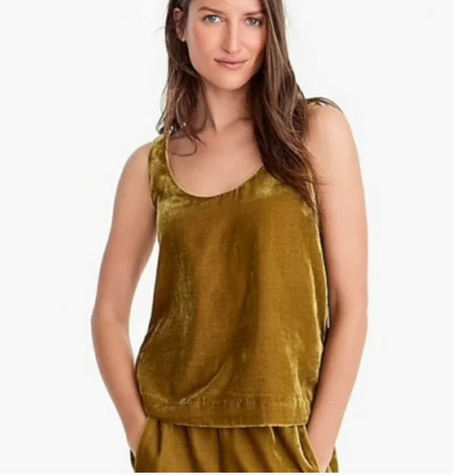 J.Crew Mustard Yellow Gold Velvet Keyhole Back Tank Top-Sz.8