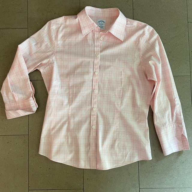Brooks Brothers Woman's Shirt White w/ Orange squares-Size 8