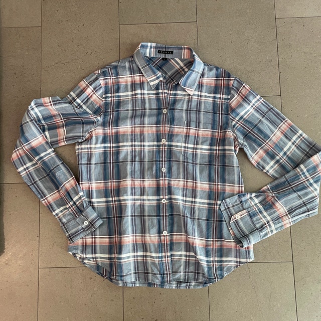 Theory Kenola Audrey Cotton Blue/White Plaid Shirt Blouse-Med/LG