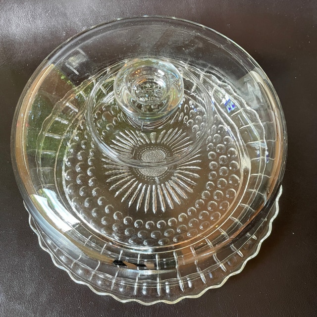 Vintage Glass Cake Dome w/ Federal Depression Glass Cake Platter - photo 3