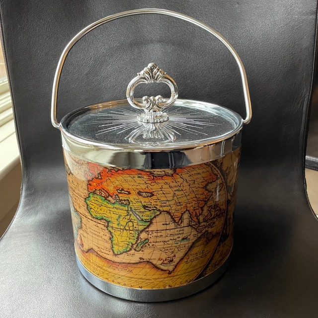 Vintage 70s World Map Ice Bucket