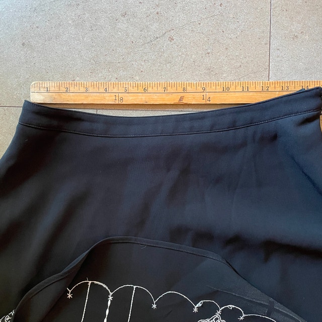 Vintage Simon Chang Black A-line Skirt w/ White Embroidery - Siz - photo 4