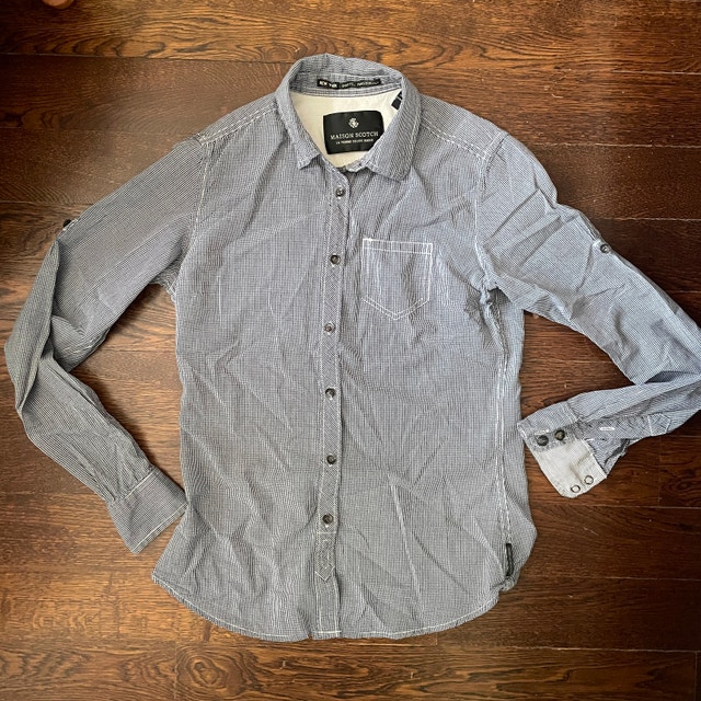 Maison Scotch Woman's Blue/White Cotton Blouse Shirt - Size Smal