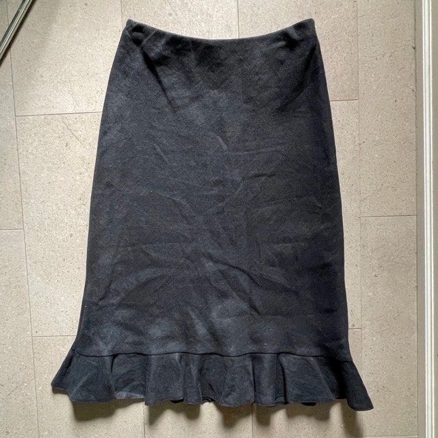 Laura Ashley Black 100% Linen Skirt w/ Bottom Ruffle-Size 12