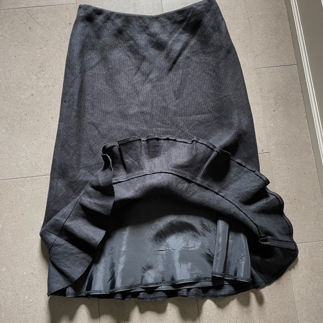 Laura Ashley Black 100% Linen Skirt w/ Bottom Ruffle-Size 12 - photo 3