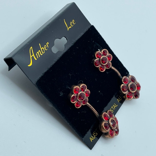 Red Gemstone Flower Earrings for pierced ears - Really cute - photo 4