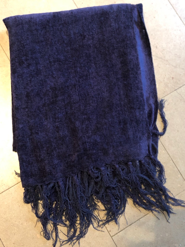 Navy Blue Chenille Knit Blanket/Throw - Gently Used