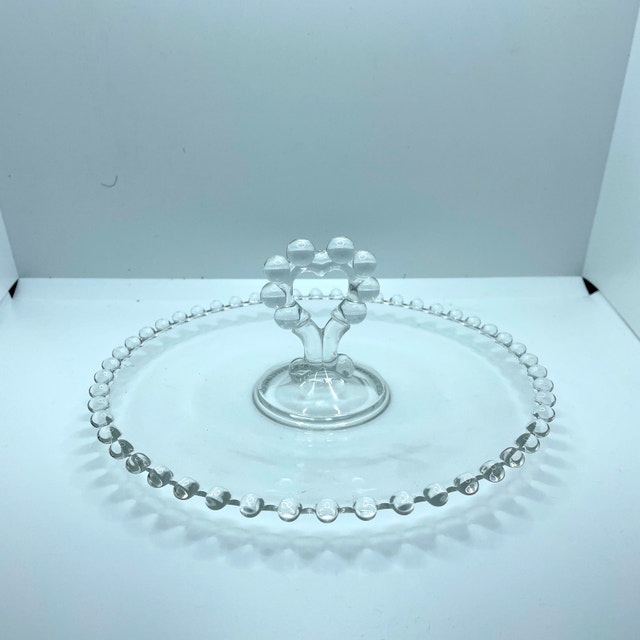Vintage Imperial Glass Candlewick 8" Centre Heart Handle Plate