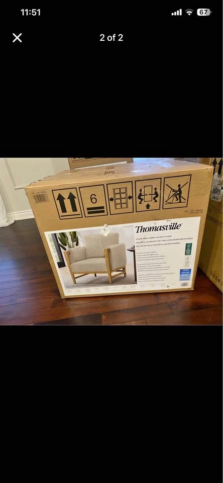 Brand New Thomasville Fabric Accent Chair with Wood Trim