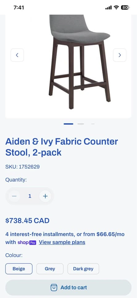 New Aiden & Ivy Fabric Counter Stool, 2-pack, Beige - photo 2
