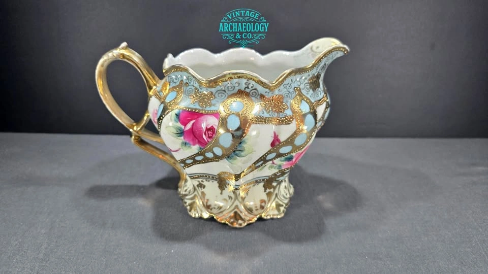 Porcelain Pitcher with Hand Painted Roses and Gold by Nippon