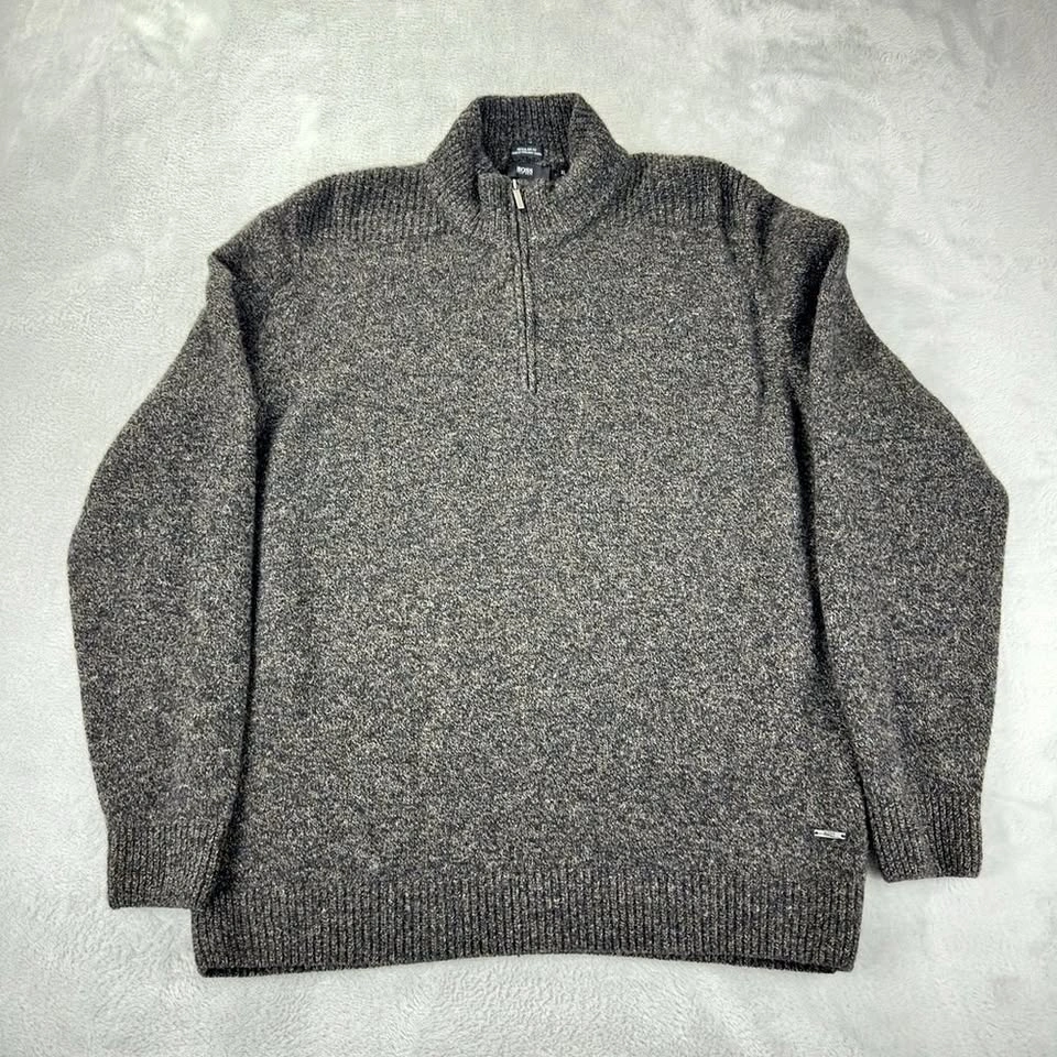 Hugo Boss Men's XL Wool Blend 1/4 Zip Sweater Grey