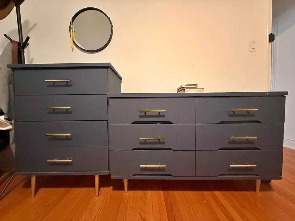 Blue Accent Drawer Set with Gold Knobs, Modern Look