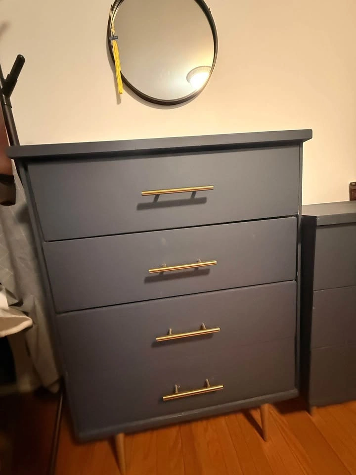 Blue Accent Drawer Set with Gold Knobs, Modern Look - photo 2