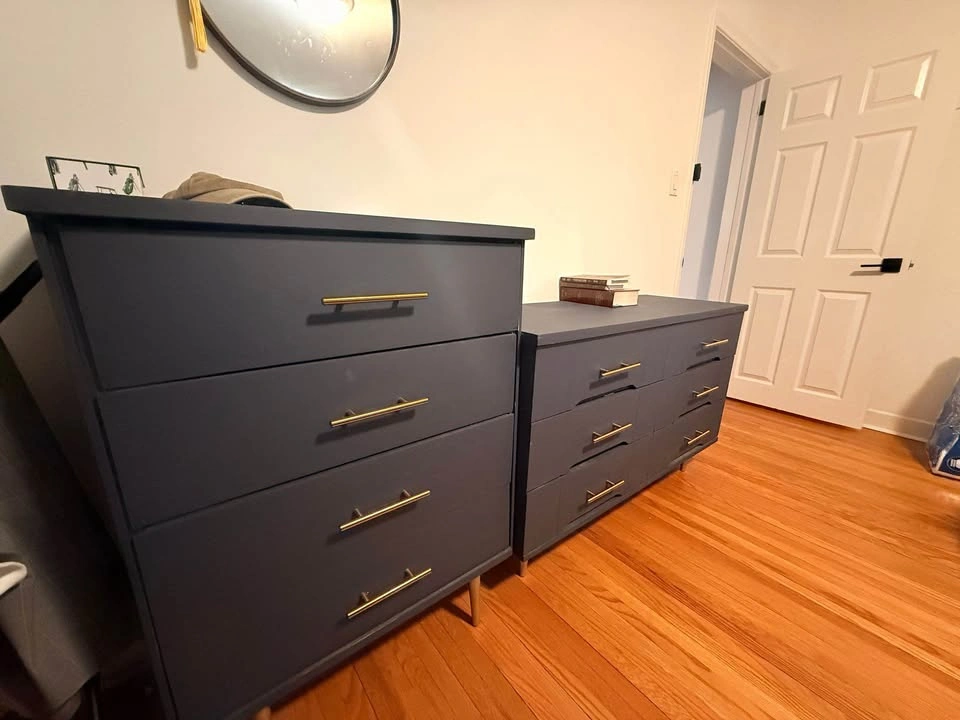 Blue Accent Drawer Set with Gold Knobs, Modern Look - photo 4