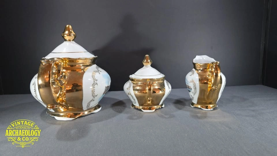 Porcelain Tea Set with 24k Gold & Venetian Scenes - photo 2