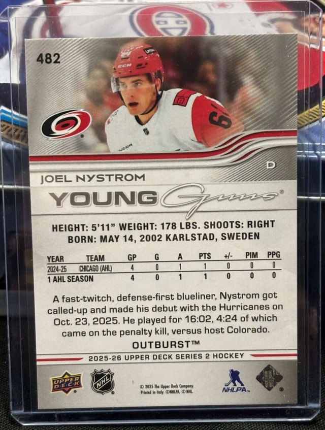 Outburst Young Guns Joel Nystrom. 25/26 Upper Deck Series 2 - photo 2