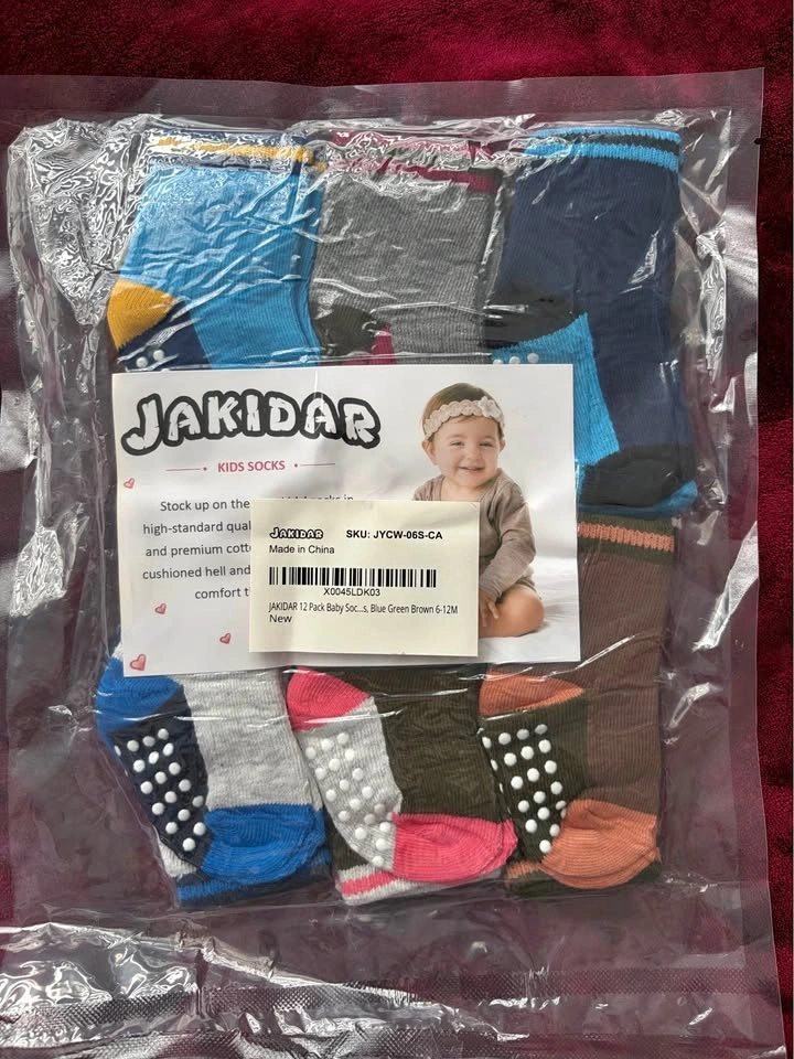 12pk Baby Socks Non Slip 6-12m