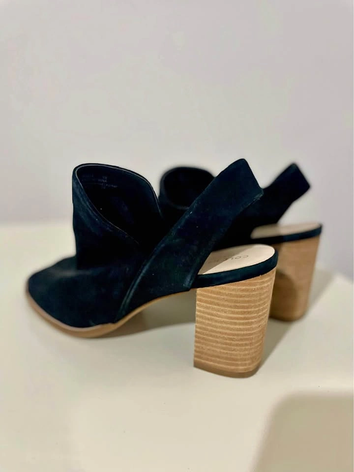 Cole Haan Black Suede Slingback Block Heel Sandals Size 10