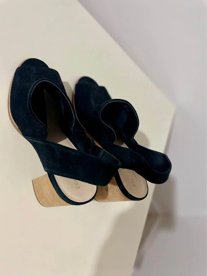 Cole Haan Black Suede Slingback Block Heel Sandals Size 10 - photo 5