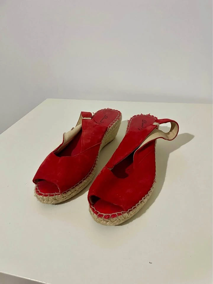 David Tyler Size 40 Women's Red Suede Espadrille Wedge Slingback
