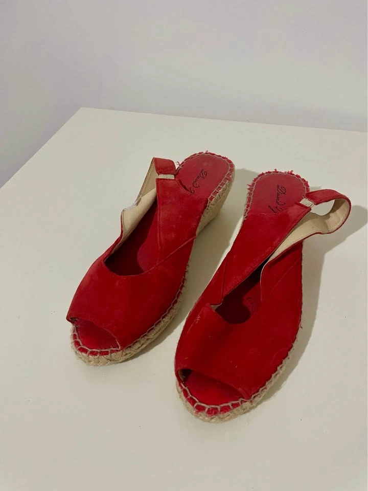 David Tyler Size 40 Women's Red Suede Espadrille Wedge Slingback - photo 2