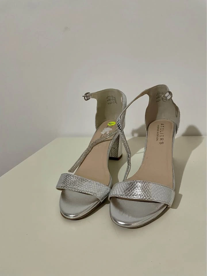 Ateliers Silver Snake-Effect Ankle-Strap Heels - photo 2