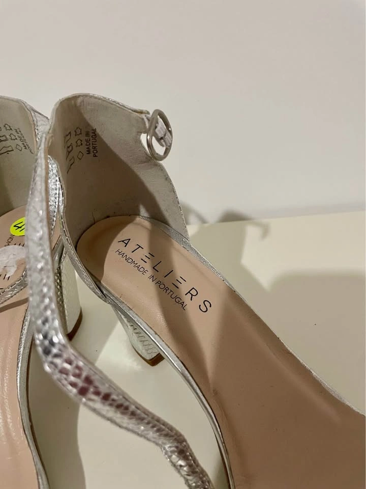 Ateliers Silver Snake-Effect Ankle-Strap Heels - photo 3