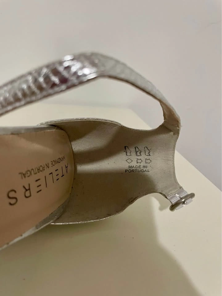 Ateliers Silver Snake-Effect Ankle-Strap Heels - photo 4