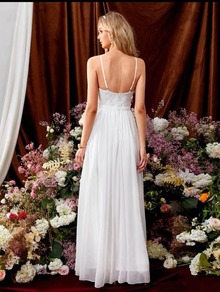 Wedding Dress - Appliques, Mesh Insert, Split Thigh Chiffon - photo 2
