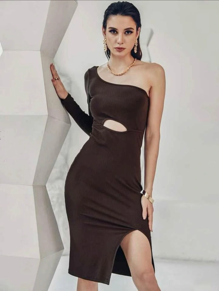 One Shoulder Cut Out Split Thigh Dress - photo 5