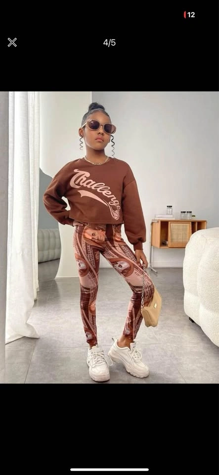 Girl Letter And Figure Drop Shoulder Thermal Pullover and Leggin - photo 4