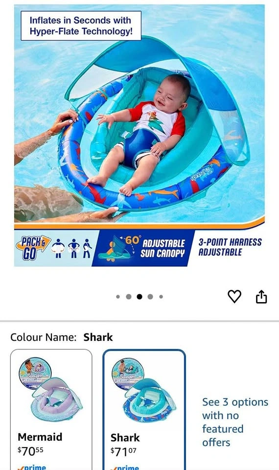 Spring Float Swims Baby Pool Float w/ Sun Canopy & Harness - Sha