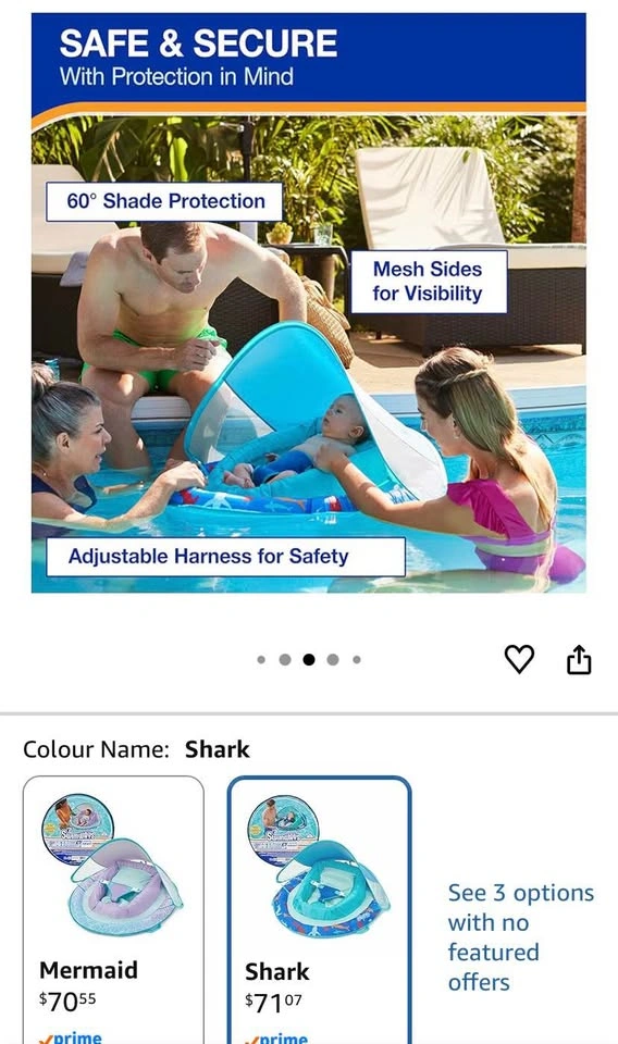 Spring Float Swims Baby Pool Float w/ Sun Canopy & Harness - Sha - photo 2