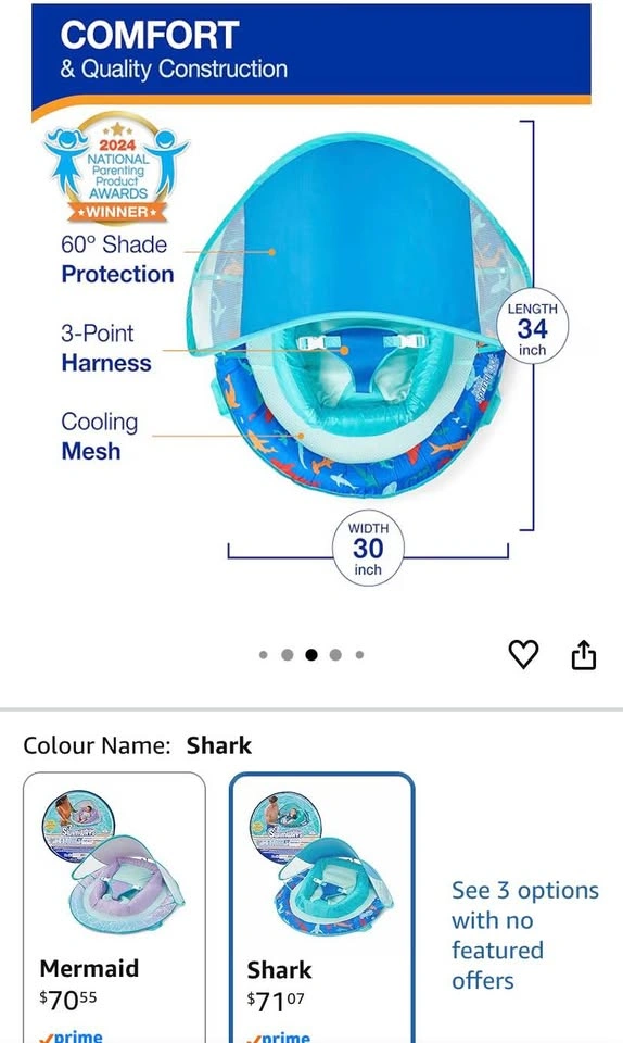 Spring Float Swims Baby Pool Float w/ Sun Canopy & Harness - Sha - photo 3