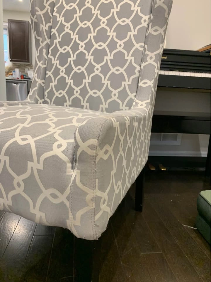 Gray and White Geometric Wingback Accent Chair - photo 3