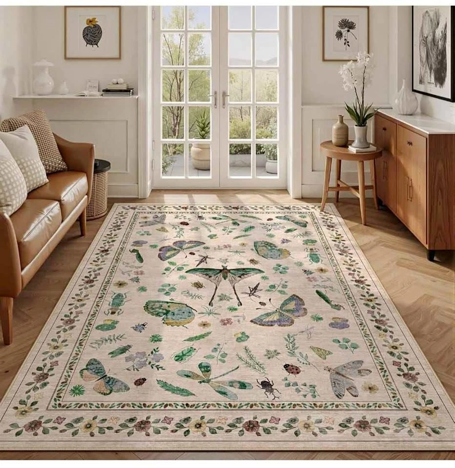 6x9 Rug for Living Room - Insect Print, Non-Slip, Stain Resistan