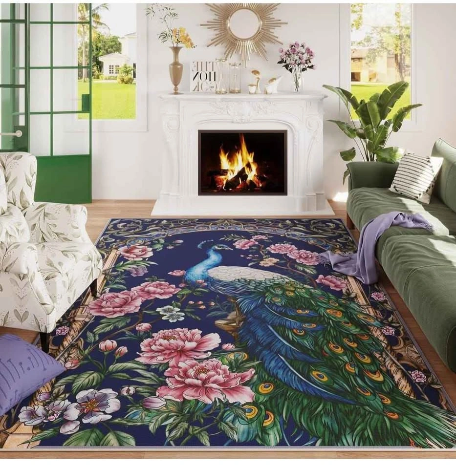 Living Room Rug 5x7 Machine Washable Floral Peacock Area Rug - photo 2